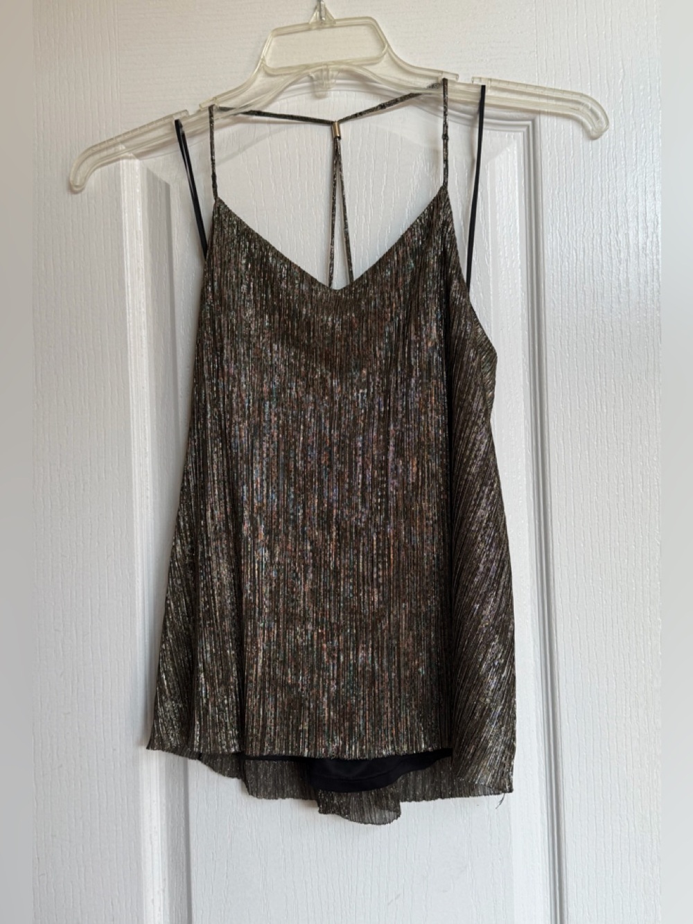 Express Metallic Pleated V-Neck Camisole in Bronze